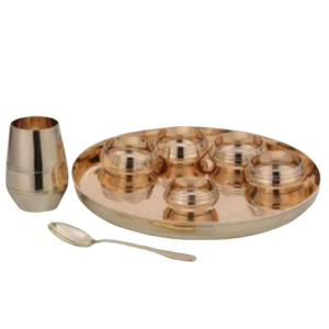 Kansa Matte Finish Thali Set 8 piezas de bronce puro tradicional hecho a mano vajilla Ayurvédica juego de comedor saludable ecológico - Product Image 3