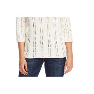 Maglione Casual da Donna Vince Camuto con Scollo a Barca, Lavorazione Pointelle, Traspirante, con Applicazioni e Decorazioni Traforate, Bianco, Taglia XS-M, per Autunno Inverno - Product Image 3