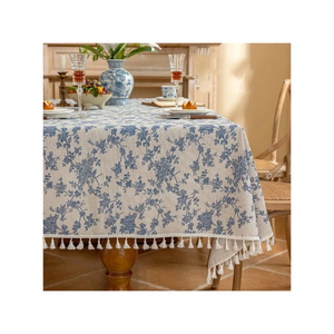 New Rustic Cream Red Floral Cotton <b>Tablecloth</b> 140X240Cm 220 GSM With Tassels For Hotels And Bulk Orders And Decors And Spas - Product Image 4