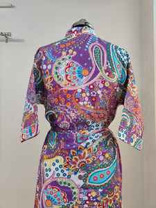 Bata Kimono Larga de Algodón 100% con Cuello en V y Mangas Cortas, Estampado Floral Indio, para Mujer, Verano, Lujo, Informal, Regalo para Damas de Honor - Product Image 6