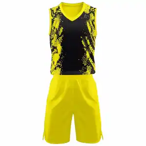 노란색 승화 메쉬 훈련 유니폼 인쇄 빈 저지 착용 통기성 청소년 농구 유니폼 세트 여자 소년 팀