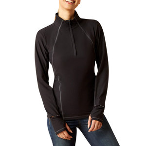 BIG TEN APPAREL Pull à col zippé noir à manches longues pour femme, en polyester, couche de base - Product Image 1