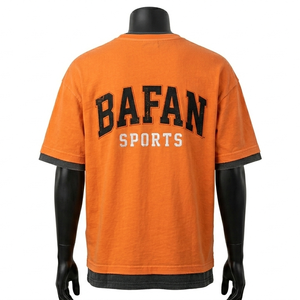 T-shirt homme en jersey double couche coton polyester 200 GSM extérieur 160 GSM intérieur, ourlet orange et noir, logo imprimé sur poitrine personnalisé. - Product Image 2