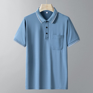 T-shirt à manches courtes en soie glacée personnalisé OEM, vêtements d'été, chemise polo décontractée à col rabattu pour hommes d'âge moyen et âgés - Product Image 4