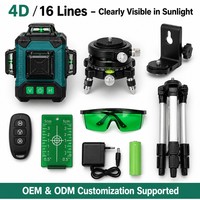 Kit de niveau laser vert 4D 16 lignes 30m avec auto-nivellement, trépied et accessoires de batterie