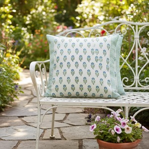 Ira Handcrafted <b>Mustard</b> & Grey Cotton <b>Cushion</b> <b>Cover</b> 16x16 Inch - Product Image 1