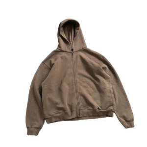 Boxy Distressed Faded Acid Wash Sweat à capuche zippé pour hommes French Terry Cotton Puff Printing Streetwear Custom Heavyweight Hoodies - Product Image 4