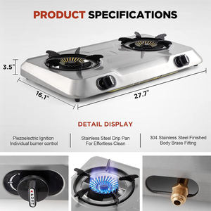 Elegante Estufa de Gas Portátil Moderna de 2 Quemadores, Cocina de Mesa de Acero Inoxidable de Alta Tecnología, Diseño Futurista, Protección Contra Apagado Accidental - Product Image 2