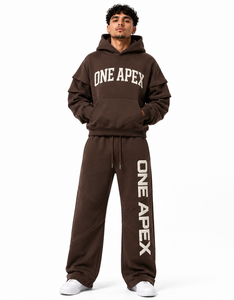 Ensemble survêtement ONE APEX en coton épais marron chocolat, sweat-shirt à capuche surdimensionné et pantalon de survêtement à jambes larges pour homme, streetwear haut de gamme - Product Image 1