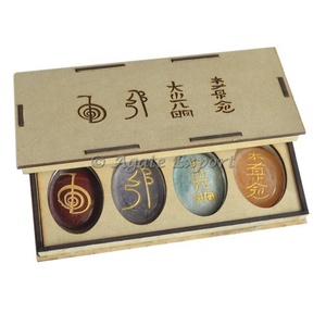 Juegos de Chakra de ágata negra con estampado dorado | Producto curativo de mascota Fengshui natural de piedras de chakra al por mayor - Product Image 2