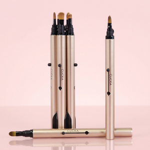 CLICKA Series 1 Artificial Fiber <b>Retractable</b> Eye <b>Brush</b> Set Gold Automatic Lid for Travel-Friendly Daily <b>Makeup</b> Application - Product Image 1
