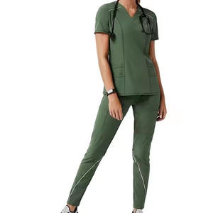 Uniforme de gommage pour femmes Top col en V Panneau en tricot Uniforme d'infirmière Uniforme de gommage en vente entière Lot de stock disponible uniforme médical pour infirmières - Product Image 1