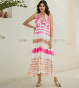 ชุดเดรสแขนกุดสำหรับผู้หญิงชุดเดรสแขนกุดเปิดหลังยาวคอเสื้อชายหาดย้อมสีแฟนซี - Product Image 2