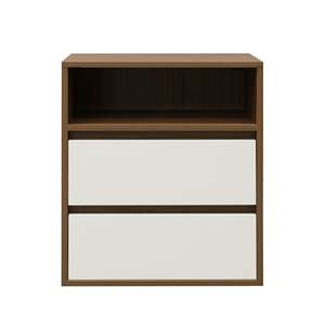 Modern 2-Drawer Nightstand with Open <b>Storage</b> Shelf, Walnut Wood Bedside <b>Table</b>, Minimalist Bedroom <b>End</b> <b>Table</b> with Drawer Organize - Product Image 4