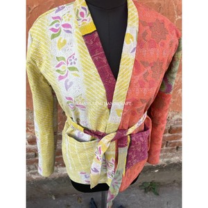 Women's Vintage Style Winter Overcoat Handmade Quilted Kantha <b>Kimono</b> <b>Jacket</b> Indian Cotton Embroidery Wholesale Short <b>Jacket</b> - Product Image 3