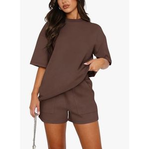 Canal 65 algodón 35 poliéster 2025 verano Casual de gran tamaño a juego camisa de manga corta chándal pantalones cortos conjunto mujeres - Product Image 4