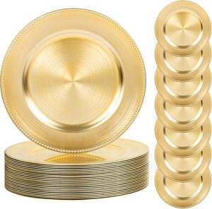 Assiettes de présentation modernes jetables écologiques en plastique noir de 13 pouces avec perles pour fournitures de mariage et de fête - Product Image 1