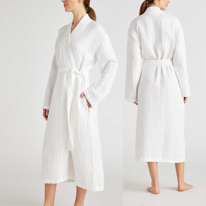 Peignoirs de bain 100% coton de haute qualité pour adultes hommes et femmes vêtements de nuit thermiques de conception personnalisée avec col Kimono et longueur au genou - Product Image 1