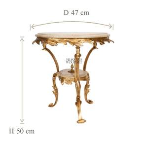 Mesa Auxiliar Redonda de Dos Niveles de Lujo con Tapa de Mármol Beige Natural y Marco de Hojas de Latón Dorado Ornamentado para Decoración de Interiores de Palacio - Product Image 5