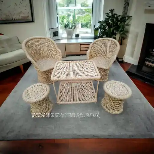 Factory Selling Price Living Room Bamboo Cane Sofa Vintage Luxury Sofa Chair With Table Living Room Bamboo Rattan Furniture