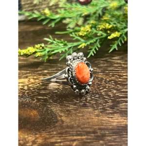 Anillo Freda Martinez de Plata de Ley con Diseño de Ostra Espinosa, Estilo Boho, con Piedra de Coral Geométrica, para Uso Diario, Talla 8 - Product Image 4