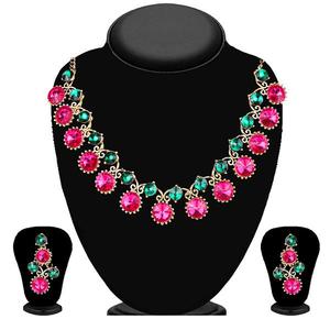 Kriaa 18K Gold Plated Fine Jewelry <b>Sets</b> Pink and Green Austrian Stone <b>Necklace</b> with Zircon and <b>Pearl</b> Brass Material for Gift - Product Image 1
