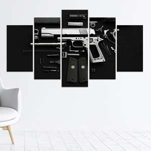Printed Canvas: Disassembled Gun Wall Art, Modern Industrial Decor,SET OF 5 MIX CANVAS - Product Image 1