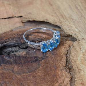 Blue Topaz Ring 925 Sterling <b>Silver</b> Elegant 5 Stone Design Handmade Jewelry Gift For Women Birthday Anniversary - Product Image 1