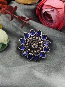 Stylish Free Size <b>Girls</b> Party <b>Rings</b> with Monalisa Stone Brass Silver Look Oxidised <b>Rings</b> for Gift Accessories for Stylish Look - Product Image 3