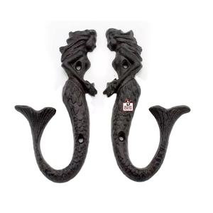 Ganchos de Pared de Hierro Fundido con Forma de Sirena, Acabado Rústico Negro, Muebles Rústicos, Gancho para Abrigos, Montado en la Pared con Gancho, Decoración de Pared - Product Image 1