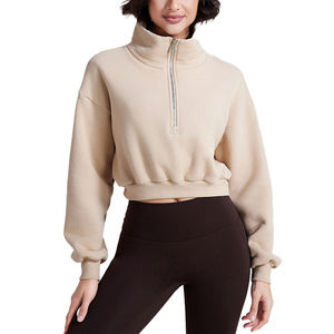 Sudadera corta con media cremallera y ropa informal deportiva para mujer OEM, jersey de manga larga y cuello alto, Top corto con capucha para mujer 2026 - Product Image 2