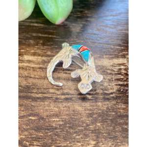Broche Navajo Hecho a Mano con Incrustaciones de Piedras Variadas y Plata de Ley, Diseño de Lagarto, para Regalo, con Turquesa como Piedra Principal - Product Image 4