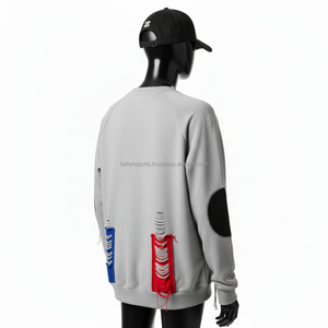 เสื้อสเวตเตอร์ผ้าคอตตอนผ้าขนแกะสีเทาออกแบบปักด้วยแผ่นปะที่ข้อศอกสำหรับผู้หญิงเสื้อสเวตเชิ้ตระบายอากาศได้ดี - Product Image 4