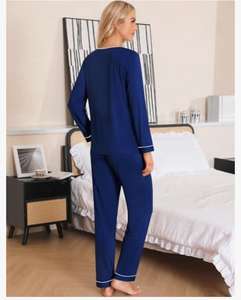 Conjuntos de pijama de Modal de manga larga informales para mujer, ropa de dormir tejida con botones y cuello en V, ropa de dormir para damas de honor, en el S-XXL - Product Image 6