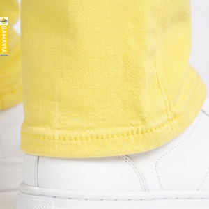 Jeans SAMAVIA para Hombre, Amarillos, Corte Slim Fit, Mezclilla de Algodón, Pierna Recta, Estilo Casual, Cintura Media, Lavado Regular, Ropa de Verano - Product Image 4