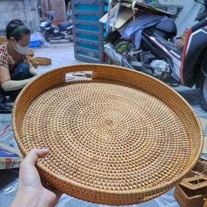 Plateau en rotin naturel classique vietnamien, panier à fleurs, panier à collations pour restaurant, panier de service, rangement tissé, artisanat en osier, décoration de vacances - Product Image 1