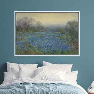 Tableau mural sur toile Bluebonnet Field : Décoration imprimée d'une prairie fleurie, 1P : encadré blanc - Product Image 1