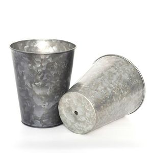 Juego de 3 macetas de zinc de campo, cesta galvanizada de barril para jardín doméstico, uso decorativo, maceta de suelo en metal galvanizado - Product Image 5