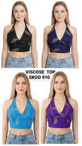 À la mode Boho Style Vintage respirant Satin Viscose débardeur Flowy sans manches court avec col en V pour vêtements d'été - Product Image 5