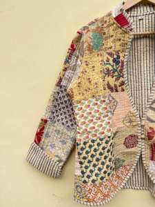 Designer Women's Handmade Floral Quilted Cotton <b>Jacket</b> Short Length Boho Blockprint Winter Coat Soft Patchwork Quilted Features - Product Image 2