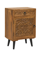 Table de chevet moderne en bois massif avec incrustations – Motifs tribaux géométriques en bois de manguier fabriqués à la main, 1 tiroir de rangement, mobilier de chambre et d'appartement
