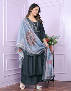 Latest Designer Satin Silk Embroidery Work Anarkali <b>Kurti</b> Set by FabZone - Product Image 2