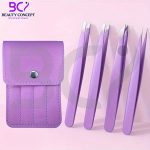 Pince à épiler violette en acier inoxydable à pointe inclinée, durable, pour la précision de la mise en forme des sourcils, outil d'épilation pour la maison et les salons de beauté - Product Image 2