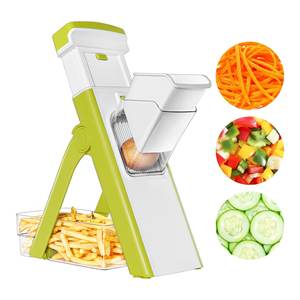 ZF2301 1 Mandoline à légumes et fruits avec récipient blanc et vert, outils pour légumes et fruits - Product Image 1