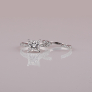 14KT <b>Solid</b> Gold Classic Style Princess Cut Full Eternity Bridal Set Wedding Engagement Lab Grown Diamond Luxury Custom Ring - Product Image 1