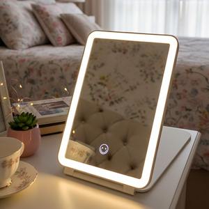<b>LED</b> Rechargeable Durable Modern <b>LED</b> <b>Vanity</b> <b>Mirror</b> Adjustable <b>Light</b> Warm/Cold Foldable Compact Portable Travel Design Birthday - Product Image 1