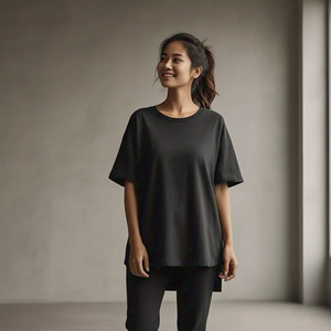เดรสเสื้อยืดแขนยาวสีดำคอกลมสำหรับผู้หญิงเสื้อยืดแขนเปิดไหล่สำหรับใส่กลางแจ้งสไตล์สตรีท - Product Image 5