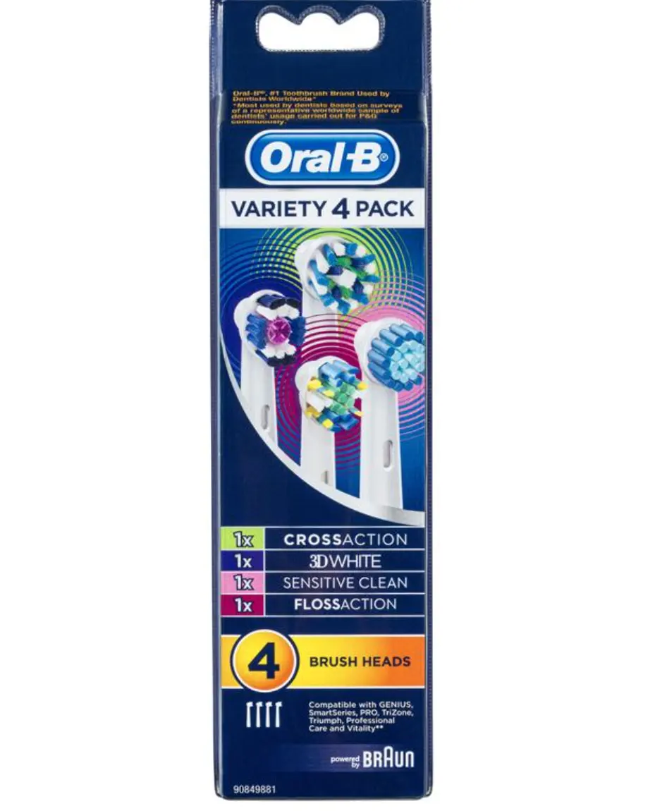 Oral-B Variety Replacement Electric Toothbrush Heads, 4 Pack (Cross Action, 3D White, Sensitive Clean, Floss Action)