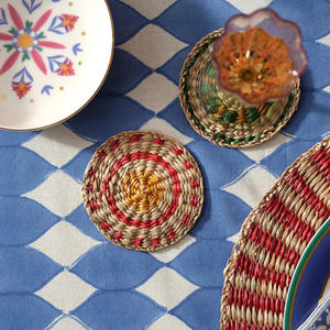 Posavasos de Ratán con Diseño de Diamantes para Bebidas, Posavasos Redondo Tejido a Mano, Posavasos de Café Artesanal de Ratán - Product Image 4