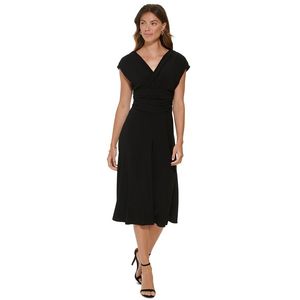 Abito Midi Nero da Donna DKNY con Scollo a V, Taglia 14, Formale da Sera, Linea ad A, con Spacco, Lungo al Ginocchio, Invernale, in Poliestere, Arricciato, Naturale - Product Image 1